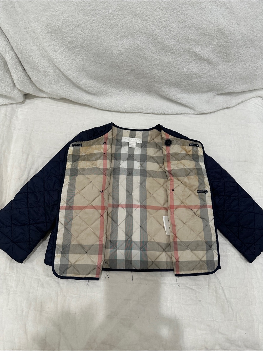 Burberry Navy Quilted Kids Jacket with Signature Check Lining